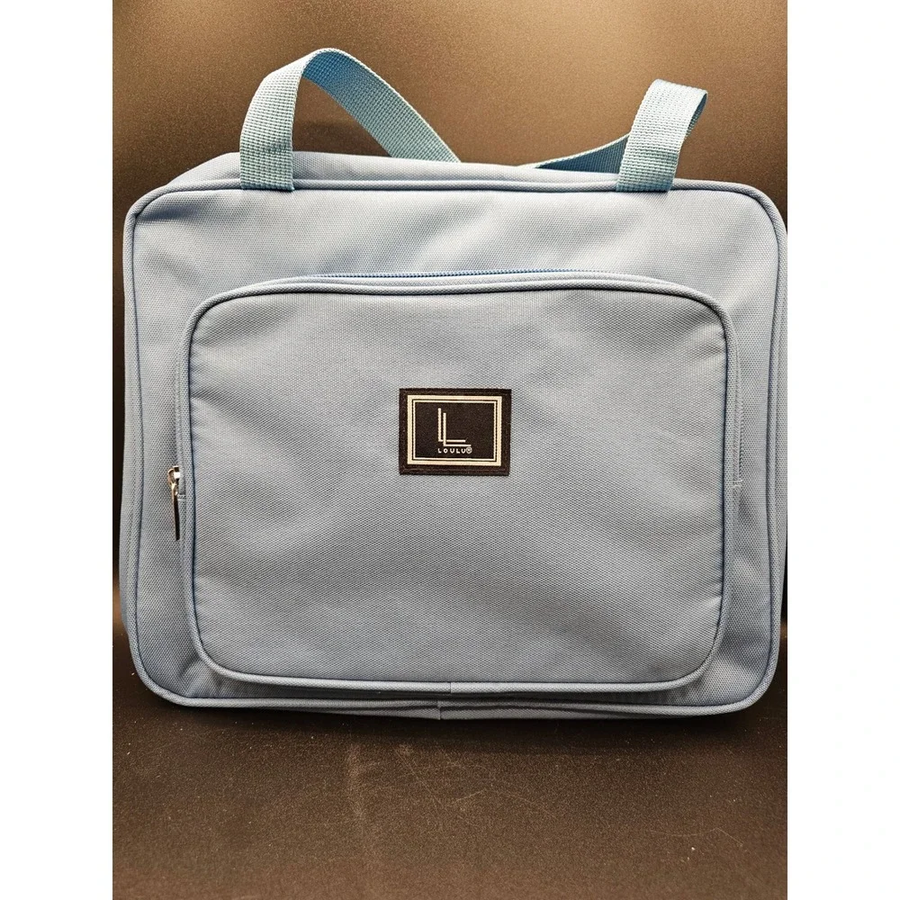 LOULU Hanging Travel Toiletry Bag Organizer Light Blue Canvas Cosmetic Case